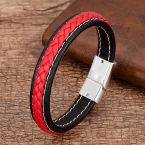 Pulsera Cuero Trenzado Roja