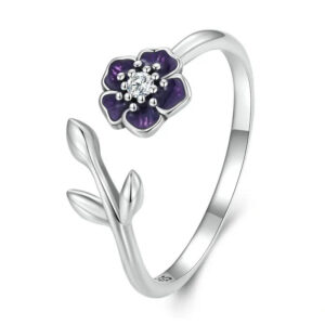 Anillo De Flor Purpura - Plata Esterlina