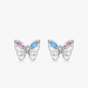 Aretes De Mariposa Colorida - Plata Esterlina